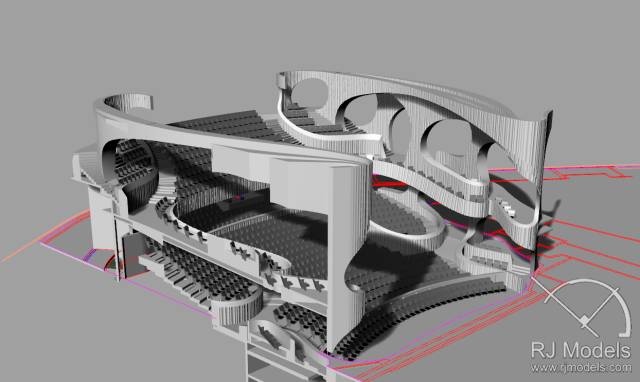 戲曲中心建筑模型的大小為1230mm X 830mm X 590mm ，歷時(shí)1個(gè)月制成。戲曲中心的外觀別樹一格，糅合了傳統(tǒng)與現(xiàn)代元素，整體屬于流線型設(shè)計(jì)，外觀如同舞臺簾幕一般。從建筑模型的設(shè)計(jì)中觀看，▲戲曲中心的結(jié)構(gòu)為流線外型和內(nèi)部空間， 呈現(xiàn)出「氣」的概念。。